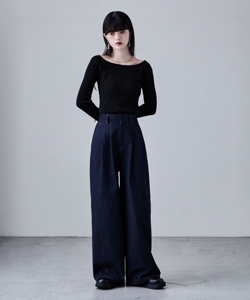 etoll.(エトル)の「ボートネックリブニット(ニット/セーター・レディース・杢グレー/オフホワイト/ブラック・M)」の8枚目の写真