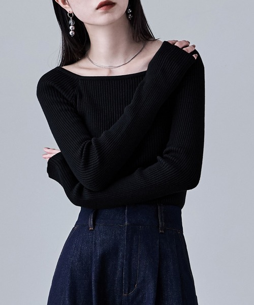 etoll.(エトル)の「ボートネックリブニット(ニット/セーター・レディース・杢グレー/オフホワイト/ブラック・M)」の9枚目の写真