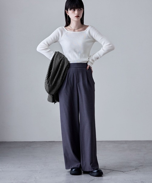 etoll.(エトル)の「ボートネックリブニット(ニット/セーター・レディース・杢グレー/オフホワイト/ブラック・M)」の12枚目の写真