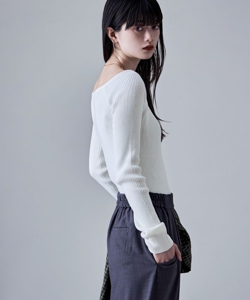 etoll.(エトル)の「ボートネックリブニット(ニット/セーター・レディース・杢グレー/オフホワイト/ブラック・M)」の13枚目の写真