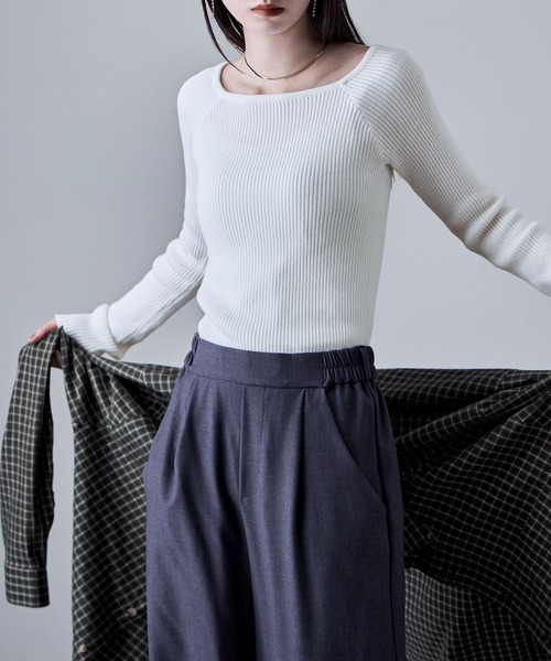 etoll.(エトル)の「ボートネックリブニット(ニット/セーター・レディース・杢グレー/オフホワイト/ブラック・M)」の14枚目の写真