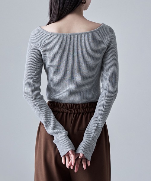 etoll.(エトル)の「ボートネックリブニット(ニット/セーター・レディース・杢グレー/オフホワイト/ブラック・M)」の19枚目の写真