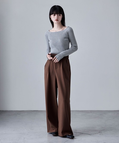 etoll.(エトル)の「ボートネックリブニット(ニット/セーター・レディース・杢グレー/オフホワイト/ブラック・M)」の20枚目の写真