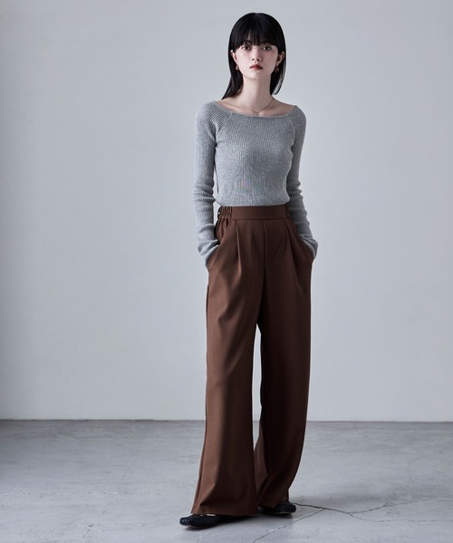 etoll.(エトル)の「ボートネックリブニット(ニット/セーター・レディース・杢グレー/オフホワイト/ブラック・M)」の21枚目の写真