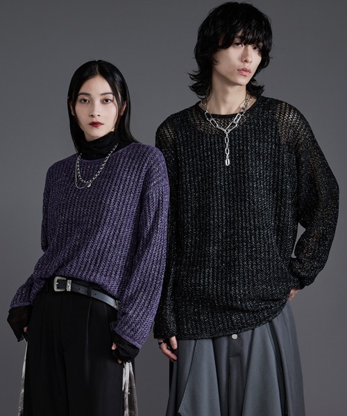 Ellno Loset(エルノロゼット)の「ラメモールメッシュルーズニット(ニット/セーター・メンズ・パープル/ブラック・MEDIUM/LARGE)」の15枚目の写真