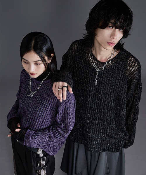 Ellno Loset(エルノロゼット)の「ラメモールメッシュルーズニット(ニット/セーター・メンズ・パープル/ブラック・MEDIUM/LARGE)」の19枚目の写真