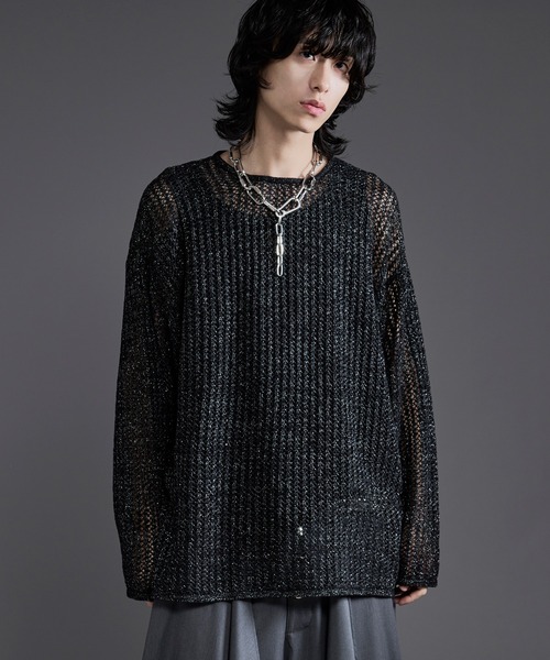 Ellno Loset(エルノロゼット)の「ラメモールメッシュルーズニット(ニット/セーター・メンズ・パープル/ブラック・MEDIUM/LARGE)」の4枚目の写真