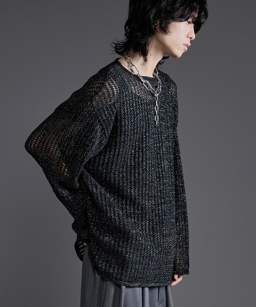 Ellno Loset(エルノロゼット)の「ラメモールメッシュルーズニット(ニット/セーター・メンズ・パープル/ブラック・MEDIUM/LARGE)」の6枚目の写真