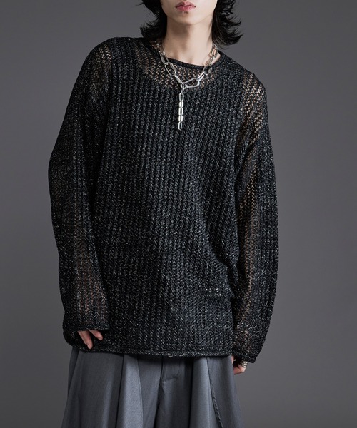 Ellno Loset(エルノロゼット)の「ラメモールメッシュルーズニット(ニット/セーター・メンズ・パープル/ブラック・MEDIUM/LARGE)」の5枚目の写真