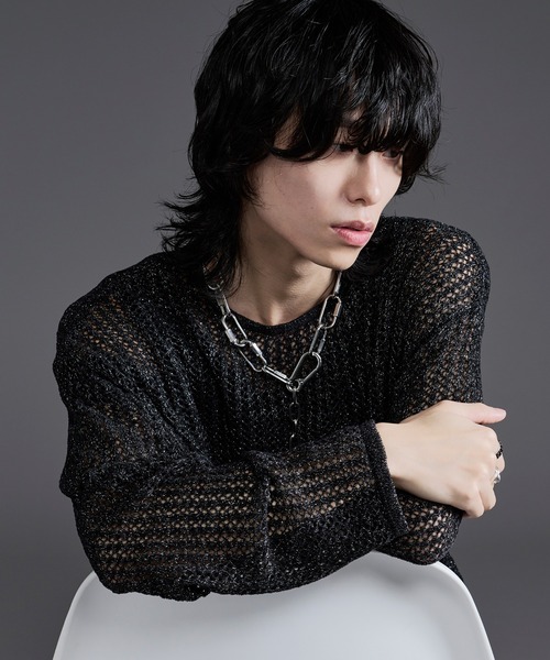 Ellno Loset(エルノロゼット)の「ラメモールメッシュルーズニット(ニット/セーター・メンズ・パープル/ブラック・MEDIUM/LARGE)」の11枚目の写真