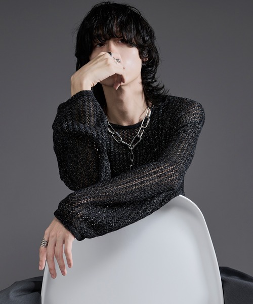 Ellno Loset(エルノロゼット)の「ラメモールメッシュルーズニット(ニット/セーター・メンズ・パープル/ブラック・MEDIUM/LARGE)」の12枚目の写真