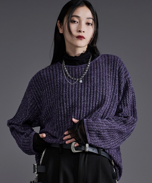 Ellno Loset(エルノロゼット)の「ラメモールメッシュルーズニット(ニット/セーター・メンズ・パープル/ブラック・MEDIUM/LARGE)」の20枚目の写真