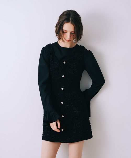 セール】【セットアップ対応】ラメフリンジミニワンピース ニット