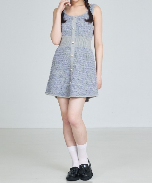 セール】【セットアップ対応】ラメフリンジミニワンピース ニット