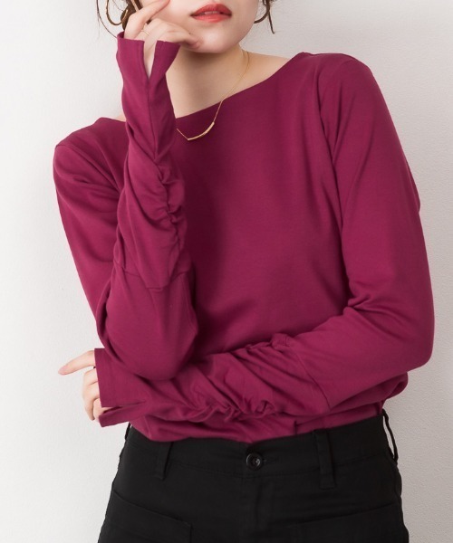 RCD（アールシーディー）の「ボートネック指空きTシャツ（Tシャツ/カットソー・レディース・ブラック/グレイッシュベージュ/チャコールグレー/杢グレー/ネイビー/カーキ/ブルーグレー/ピンク系その他/オフホワイト・3L/4L/LL/M/L）」の9枚目の写真