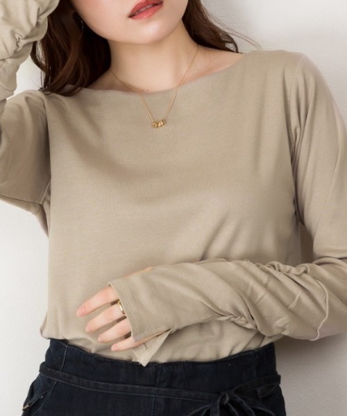 RCD（アールシーディー）の「ボートネック指空きTシャツ（Tシャツ/カットソー・レディース・ブラック/グレイッシュベージュ/チャコールグレー/杢グレー/ネイビー/カーキ/ブルーグレー/ピンク系その他/オフホワイト・3L/4L/LL/M/L）」の6枚目の写真