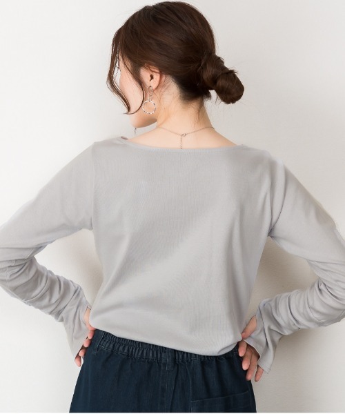 RCD（アールシーディー）の「ボートネック指空きTシャツ（Tシャツ/カットソー・レディース・ブラック/グレイッシュベージュ/チャコールグレー/杢グレー/ネイビー/カーキ/ブルーグレー/ピンク系その他/オフホワイト・3L/4L/LL/M/L）」の11枚目の写真