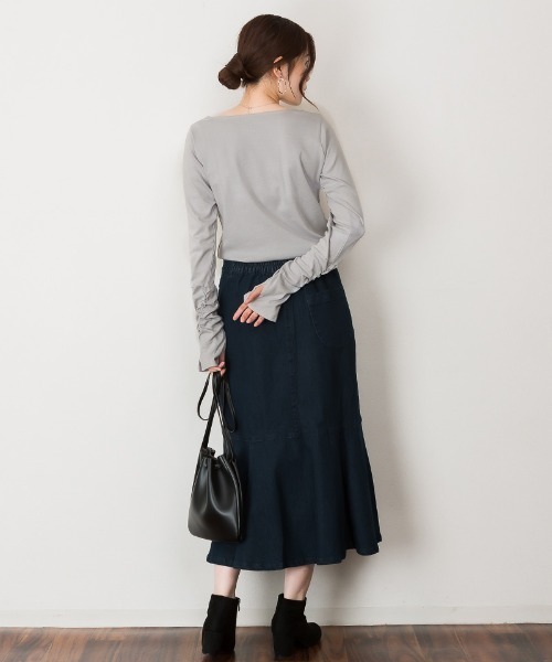 RCD（アールシーディー）の「ボートネック指空きTシャツ（Tシャツ/カットソー・レディース・ブラック/グレイッシュベージュ/チャコールグレー/杢グレー/ネイビー/カーキ/ブルーグレー/ピンク系その他/オフホワイト・3L/4L/LL/M/L）」の20枚目の写真
