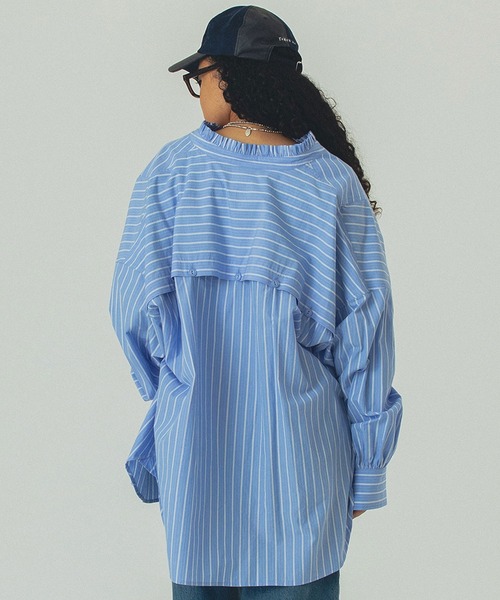 セール】(GENE HEAVENS)BACK OPEN STRIPE SHIRTS（シャツ/ブラウス