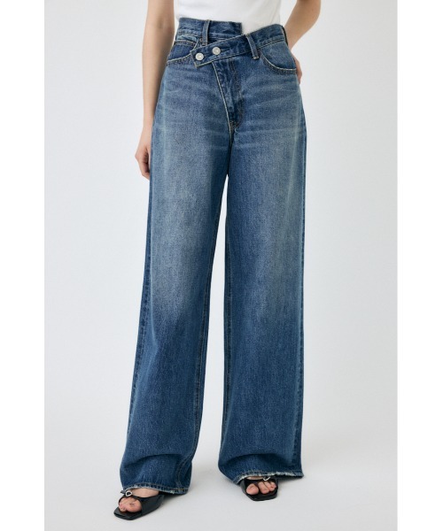 新品 MOUSSY クロスウエスト ワイドストレート デニムパンツ サイズ2 CROSS WAIST WIDE STRAIGHT / クロスウエストワイドストレート（デニム