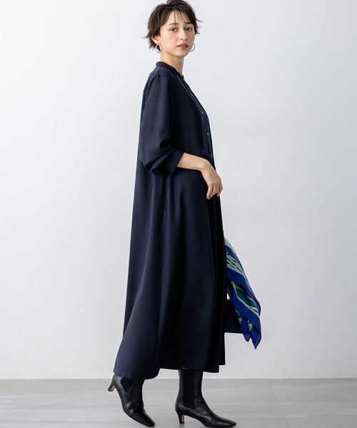 23区 L(ニジュウサンクオオキイサイズ)の「【洗える】TWビエラ ブザム ワンピース(ワンピース・レディース・ネイビー系/グレー系・44/46/48)」の4枚目の写真