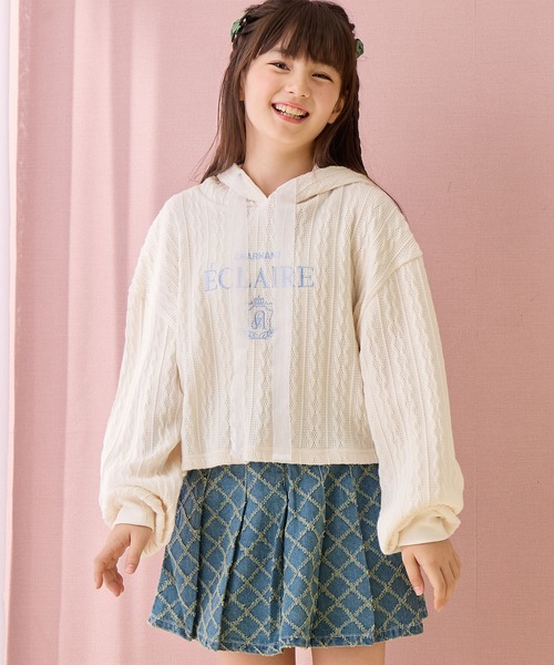 Amourire girl（アムリールガール）の「ニットソー フードプルオーバー（スウェット・キッズ・サックスブルー/オフホワイト・160cm/150cm/140cm/130cm）」の4枚目の写真