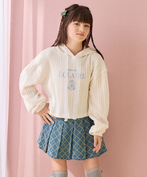 Amourire girl（アムリールガール）の「ニットソー フードプルオーバー（スウェット・キッズ・サックスブルー/オフホワイト・160cm/150cm/140cm/130cm）」の18枚目の写真