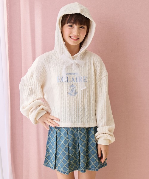 Amourire girl（アムリールガール）の「ニットソー フードプルオーバー（スウェット・キッズ・サックスブルー/オフホワイト・160cm/150cm/140cm/130cm）」の21枚目の写真