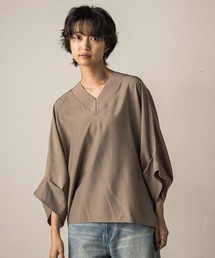 タックワイドスリーブVネックドルマンブラウス≪手洗い可能≫
