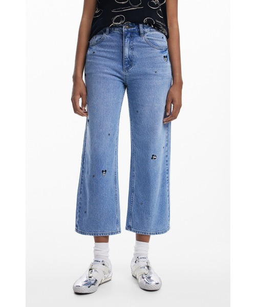 Desigual（デシグアル）の「ミッキーマウス刺繍 ハートアップリケ キュロットデニムパンツ ディズニー（デニムパンツ・レディース・ブルー・34/36/38/40/42/44）」の7枚目の写真