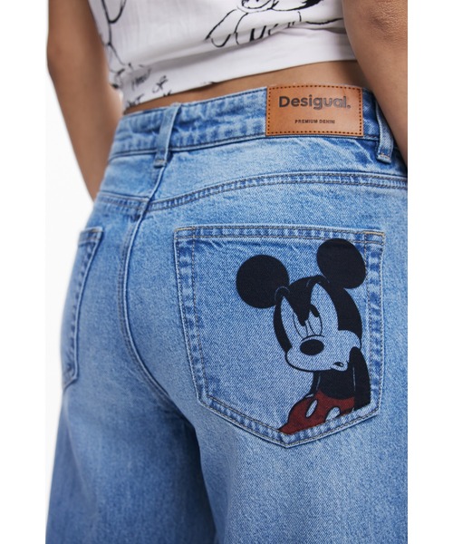 Desigual（デシグアル）の「ミッキーマウス刺繍 ハートアップリケ キュロットデニムパンツ ディズニー（デニムパンツ・レディース・ブルー・34/36/38/40/42/44）」の6枚目の写真