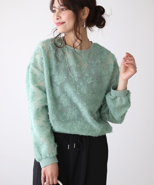 Ehre style(エーレスタイル)の「コーデが華やぐ 大人のシアー感 透け花柄トップス(シャツ/ブラウス・レディース・グリーン/ホワイト・FREE)」の3枚目の写真