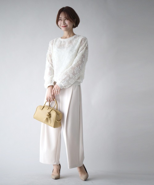 Ehre style(エーレスタイル)の「コーデが華やぐ 大人のシアー感 透け花柄トップス(シャツ/ブラウス・レディース・グリーン/ホワイト・FREE)」の9枚目の写真