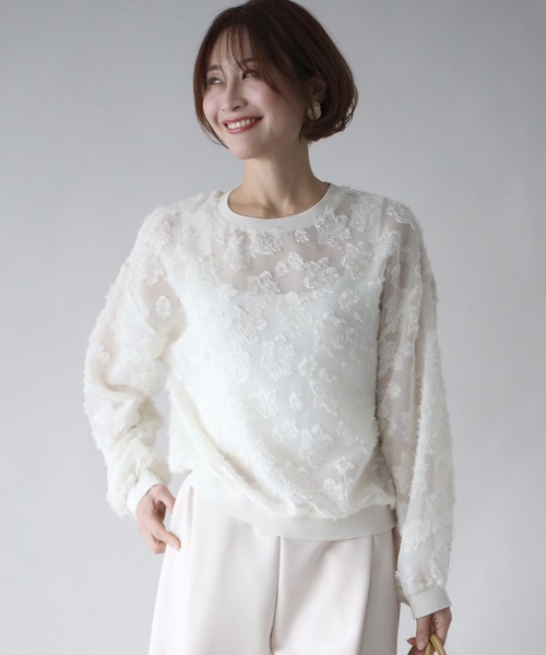 Ehre style(エーレスタイル)の「コーデが華やぐ 大人のシアー感 透け花柄トップス(シャツ/ブラウス・レディース・グリーン/ホワイト・FREE)」の10枚目の写真