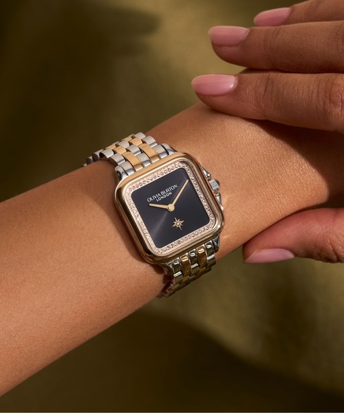 「OLIVIA BURTON/オリビアバートン」クラシックス - 28mm グロブナー クリスタル ブラック サンレイ シルバー ＆ ゴールド ブレスレット