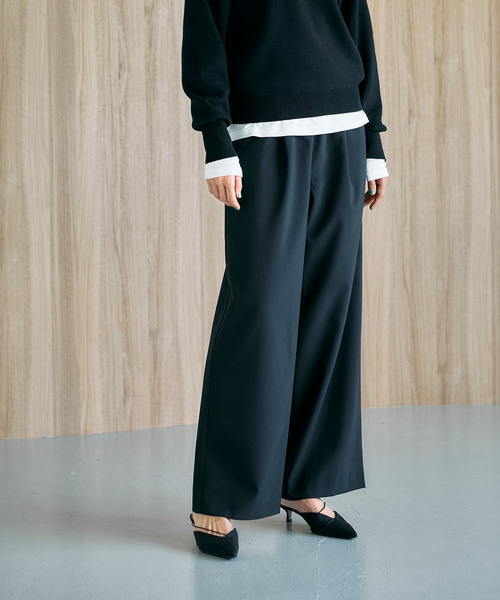 N.O.R.C（ノーク）の「ウォッシャブルイージーワイドパンツ【CLEAN MOTION】（その他パンツ・レディース・ストライプ/ブラウン/ブラック・S/M/L）」の5枚目の写真