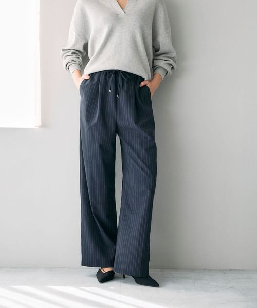 N.O.R.C（ノーク）の「ウォッシャブルイージーワイドパンツ【CLEAN MOTION】（その他パンツ・レディース・ストライプ/ブラウン/ブラック・S/M/L）」の8枚目の写真