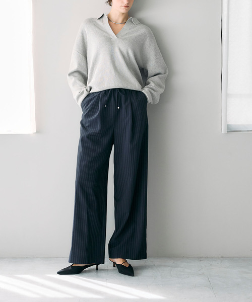 N.O.R.C（ノーク）の「ウォッシャブルイージーワイドパンツ【CLEAN MOTION】（その他パンツ・レディース・ストライプ/ブラウン/ブラック・S/M/L）」の9枚目の写真