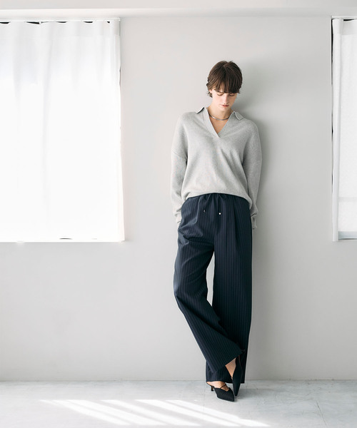 N.O.R.C（ノーク）の「ウォッシャブルイージーワイドパンツ【CLEAN MOTION】（その他パンツ・レディース・ストライプ/ブラウン/ブラック・S/M/L）」の12枚目の写真