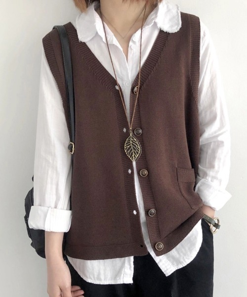 セール】ニットベスト レディース 前開きチョッキ（ベスト