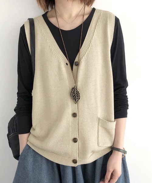 セール】ニットベスト レディース 前開きチョッキ（ベスト