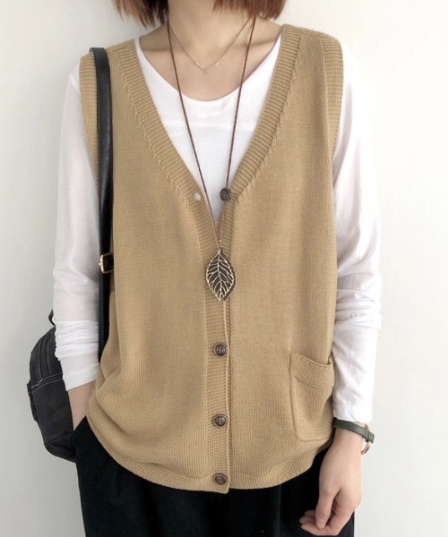 セール】ニットベスト レディース 前開きチョッキ（ベスト