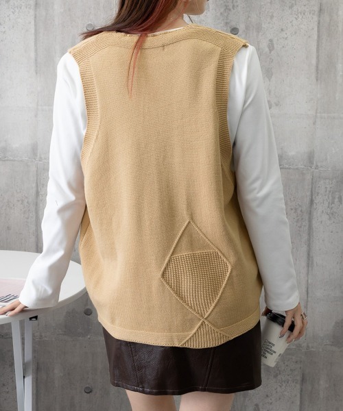 Miniministore（ミニミニストア）の「ニットベスト レディース 前開きチョッキ（ベスト・レディース・ブラック/ブラウン/グレー/グリーン/ライトベージュ/ダークベージュ・FREE）」の9枚目の写真