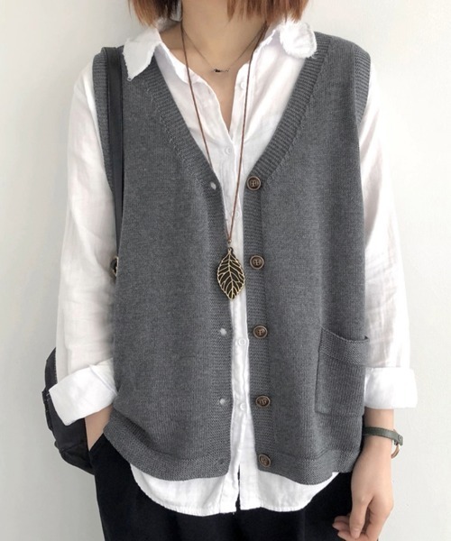 セール】ニットベスト レディース 前開きチョッキ（ベスト