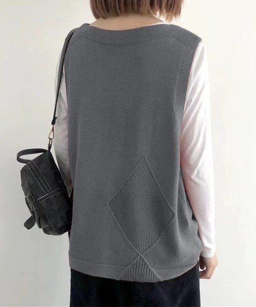Miniministore（ミニミニストア）の「ニットベスト レディース 前開きチョッキ（ベスト・レディース・ブラック/ブラウン/グレー/グリーン/ライトベージュ/ダークベージュ・FREE）」の11枚目の写真