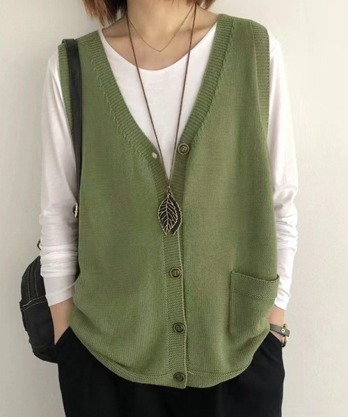 Miniministore（ミニミニストア）の「ニットベスト レディース 前開きチョッキ（ベスト・レディース・ブラック/ブラウン/グレー/グリーン/ライトベージュ/ダークベージュ・FREE）」の15枚目の写真