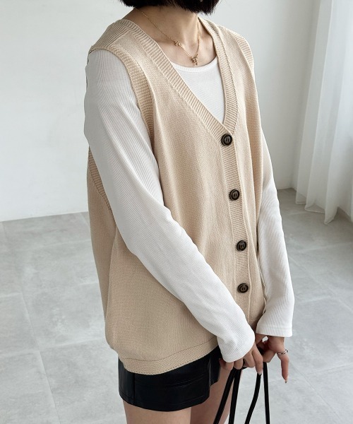 セール】ニットベスト レディース 前開きチョッキ（ベスト