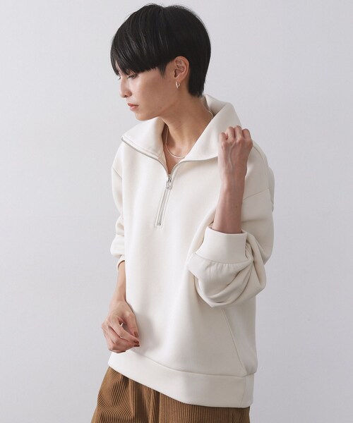OPAQUE.CLIP(オペークドットクリップ)の「ハーフジップトップス/セットアップ対応可【洗濯機OK】(Tシャツ/カットソー・レディース・グレー/オフホワイト/ブラック・38/40/42)」の4枚目の写真