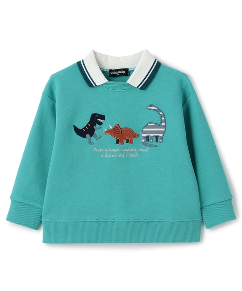 kladskap(クレードスコープ)の「恐竜アップリケ衿つきトレーナー(スウェット・キッズ・ライトベージュ/ターコイズブルー・90cm/100cm/110cm/120cm/130cm)」の2枚目の写真