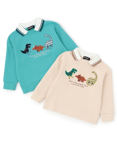 kladskap(クレードスコープ)の「恐竜アップリケ衿つきトレーナー(スウェット・キッズ・ライトベージュ/ターコイズブルー・90cm/100cm/110cm/120cm/130cm)」の9枚目の写真